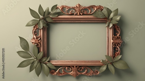 Antique golden baroque picture frame with ornate carved wooden border, ready to display a vintage photo or artwork
