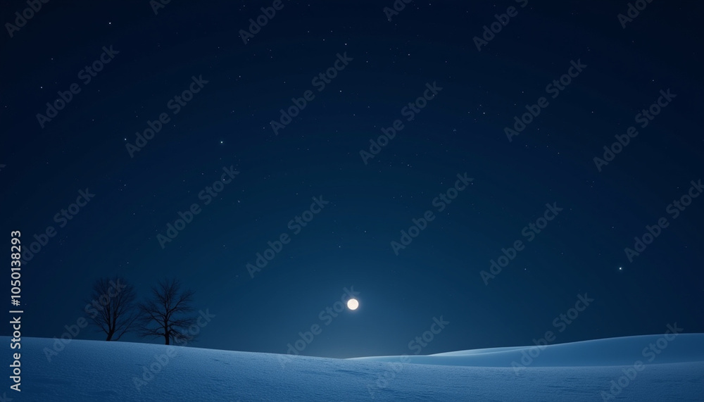 Fototapeta premium Winter night sky background, deep navy with scattered twinkling stars and a faint glow from the moon, magical and calm