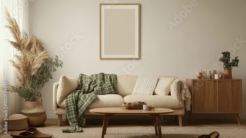 Cozy Modern Living Room with Earthy Tones and Minimalist Decor