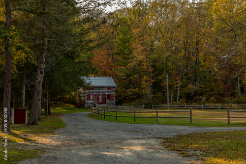 Cabin at the School of Conservation, Stokes State Forest, NJ on an autumn afternoon