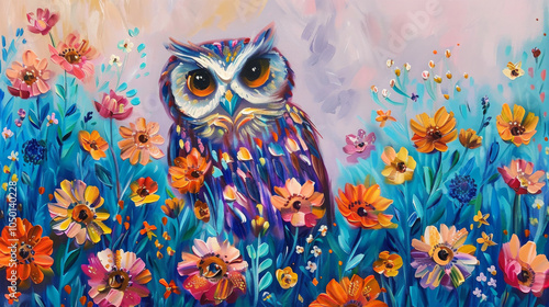 animal painting with flowers on background photo