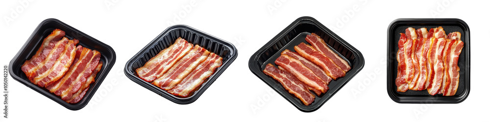 Fototapeta premium Fresh Bacon Strips in Black Packaging