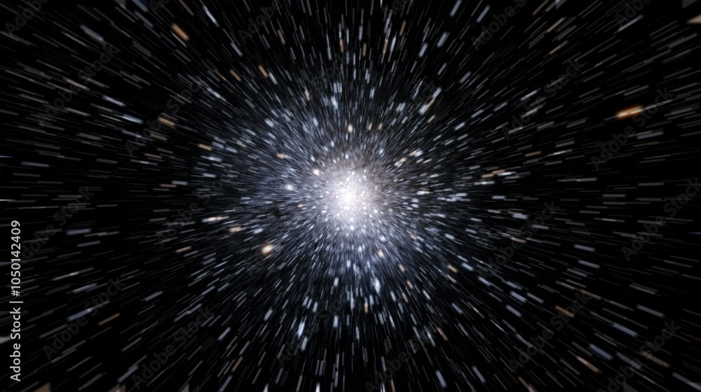 Bright starburst effect with streaks radiating outward on a dark background. Abstract image depicting a dynamic space-inspired or warp-speed effect with glowing light trails Bright starburst effect with streaks radiating outward on a dark background. Abstract image depicting a dynamic space-inspired or warp-speed effect with glowing light trails