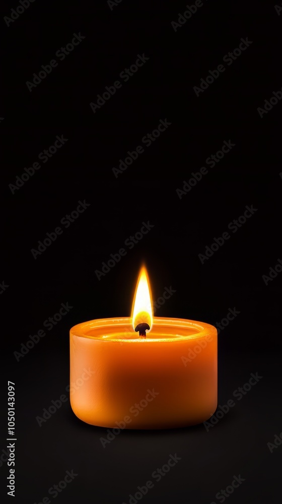 Burning candle with a warm flame, isolated on a black background. Burning candle with a warm flame, isolated on a black background.
