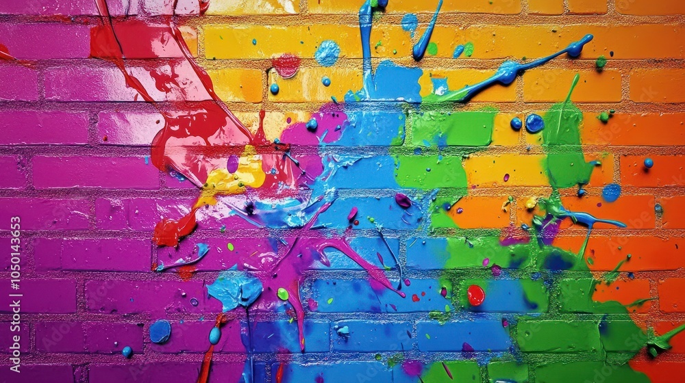 Obraz premium Paint splash, graffiti brick wall, colorful background
