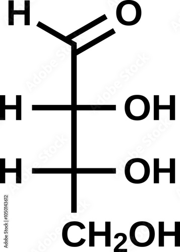 D-Erythrose structural formula in Fischer projection without carbon atoms, vector illustration