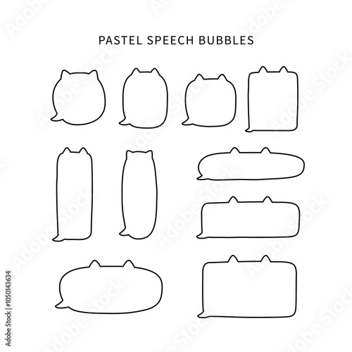 Hand drawn pastel cat shape speech bubble outline set. Communication, dialog, message concepts. Flat decorative vector design isolated illustration.