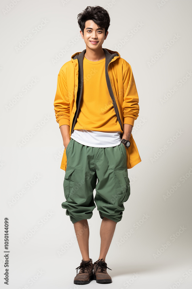a man in yellow color casual outfit standing in the studio with isolated background a man in yellow color casual outfit standing in the studio with isolated background