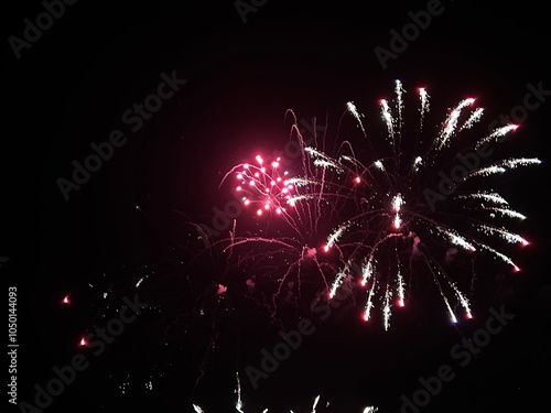 Fireworks display of lights in the sky with copy space 