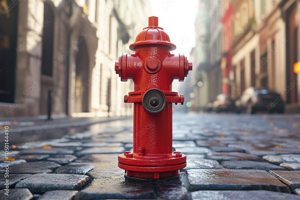 Red fire hydrant on city street Red fire hydrant on city street