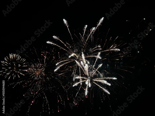 Fireworks display of lights in the sky with copy space 