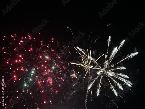 Fireworks display of lights in the sky with copy space 