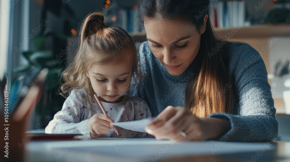 Poor mature mother and small daughter learning indoors at home, poverty concept. Poor mature mother and small daughter learning indoors at home, poverty concept.