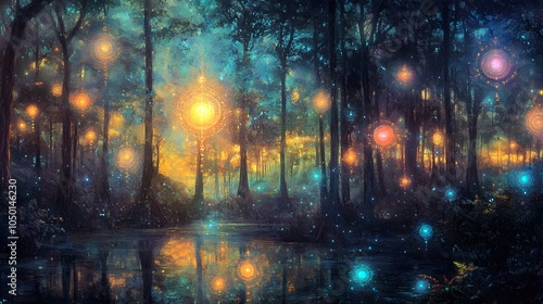 Ethereal Oracle s Luminous Crystalline Dreamscape A Surreal Moonlit Forest Glen photo