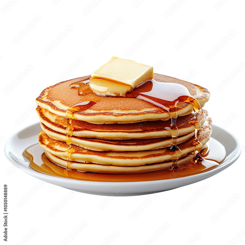 Pancake stack with butter and syrup isolated on transparent background Pancake stack with butter and syrup isolated on transparent background