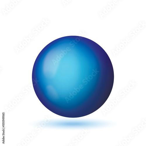 Glass blue ball or precious pearl. Glossy realistic ball, 3D sphere. Abstract vector illustration highlighted on a white background. Big metal bubble with shadow