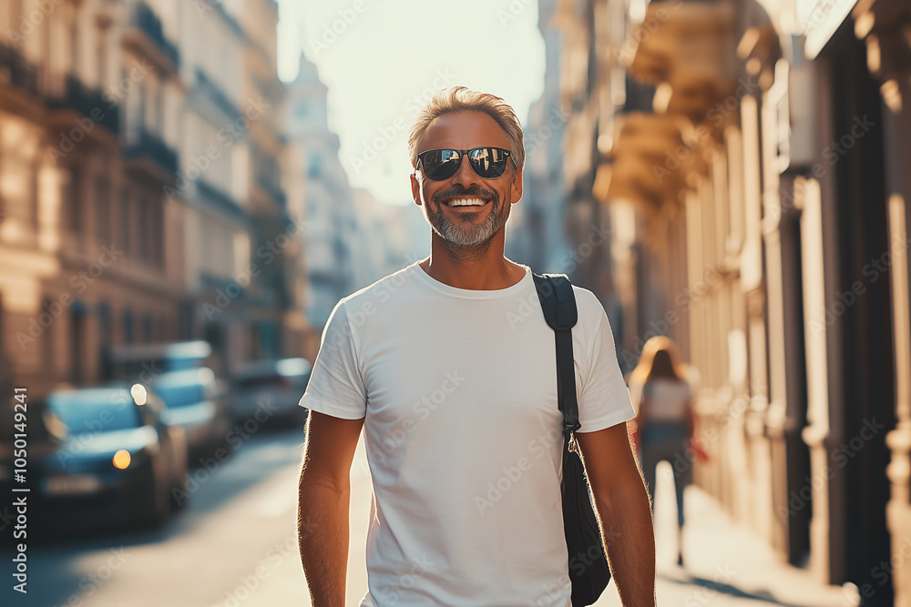 Fototapeta premium Middle aged man at outdoor with sunglasses