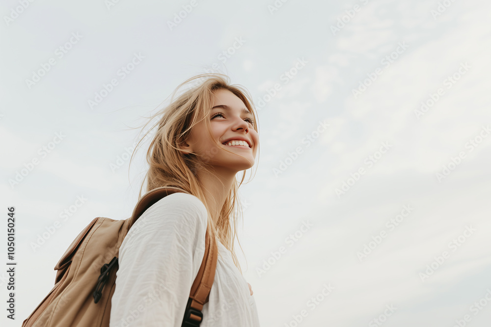 Young pretty blonde woman over isolated white background with a student backpack Young pretty blonde woman over isolated white background with a student backpack