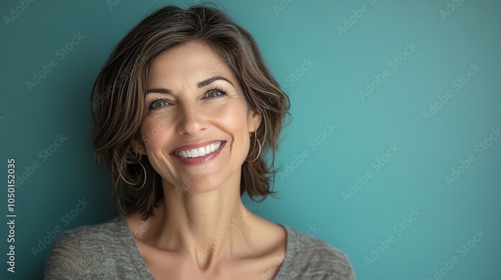 A woman with short, wavy brown hair smiles brightly at the camera. A woman with short, wavy brown hair smiles brightly at the camera.