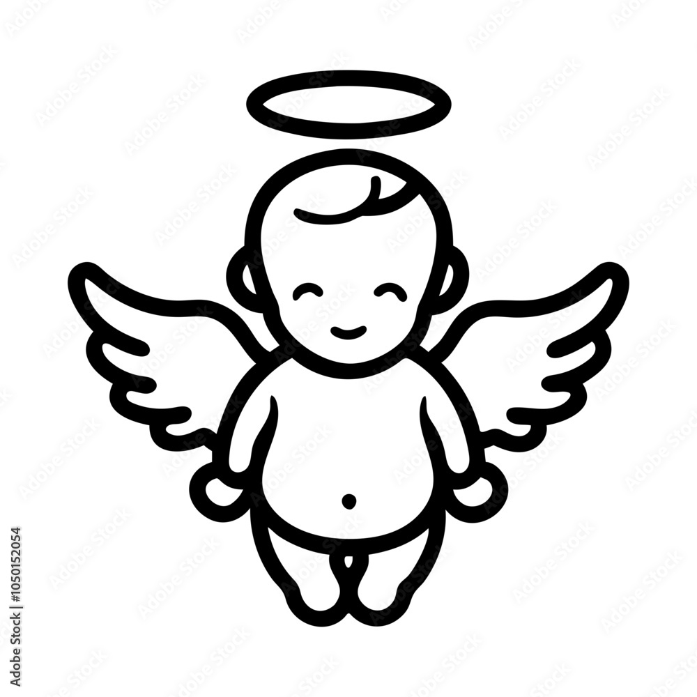 Fototapeta premium Cartoon Baby Angel Silhouette with Halo