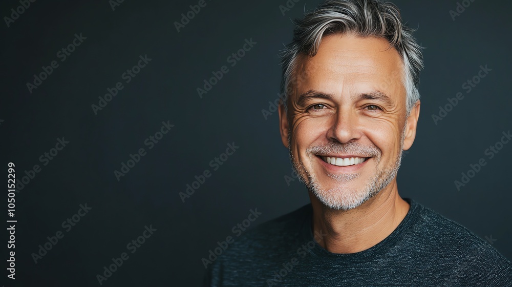 Fototapeta premium A man with graying hair and a beard smiles broadly at the camera.