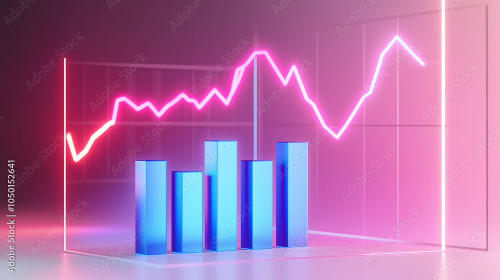 Fototapeta premium Modern Market Visuals Neon Financial Graph with Soft Pastels 