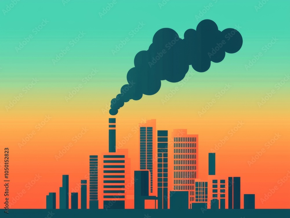 Fototapeta premium City Skyline with Smokestacks at Sunset