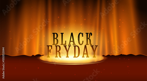 Black friday. Background for sale in november. Bright curtain with bright spotlight lighting, retro theater stage