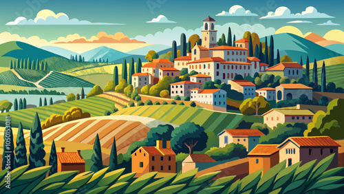 Casale Marittimo village, vineyards and landscape in Maremma. Tuscany, Italy.