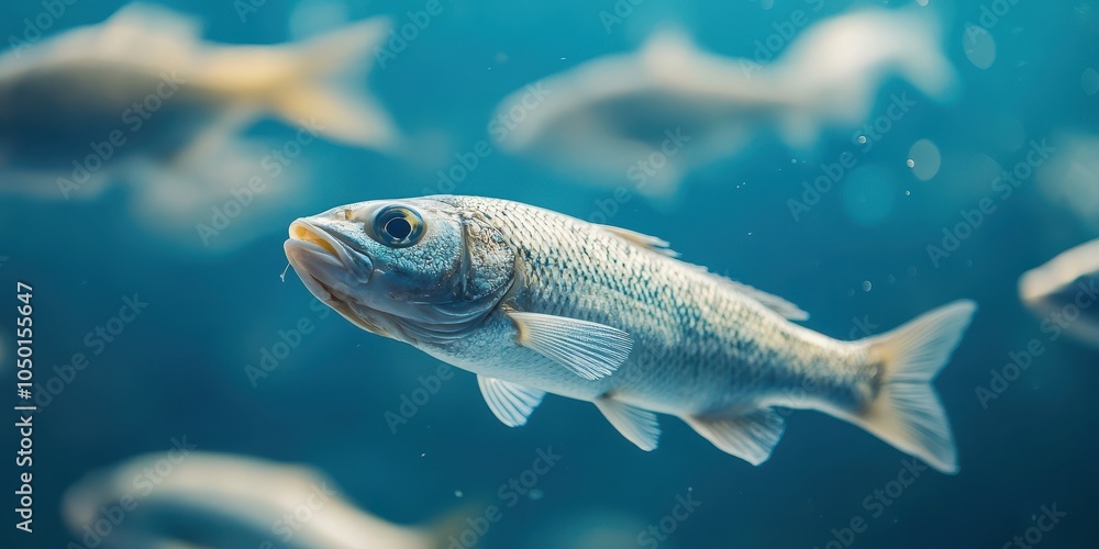 Fish swimming gracefully in clear blue waters, capturing the beauty of aquatic life. Fish swimming gracefully in clear blue waters, capturing the beauty of aquatic life.