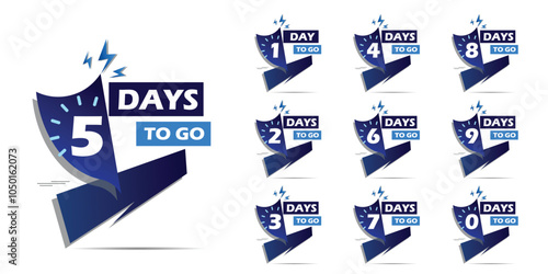 Countdown of days 1,2,3,4,5,6,7,8,9. to go banner set. Days to go and days left element badges, icon, web banner, Countdown Time Vector Illustration with combination of blue colour