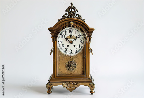 Beautiful vintage antique table (mantel) clock isolated on white background