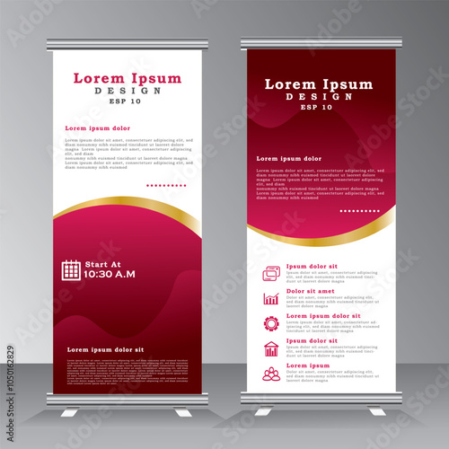 Business Roll up banner luxury vertical template design with gold line, Vector banner for brochure, business, flyer, infographics. modern x-banner and poster for advertising.