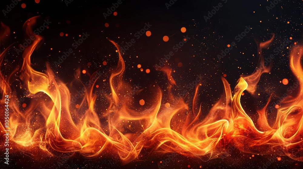 Fototapeta premium Dynamic flames with glowing embers on a dark background