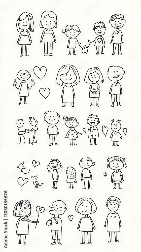 Hand-Drawn Characters Illustrating Family and Love Hand-Drawn Characters Illustrating Family and Love