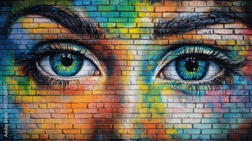 Urban graffiti art on a brick wall in vibrant colors