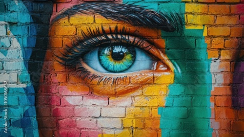 Urban graffiti art on a brick wall in vibrant colors