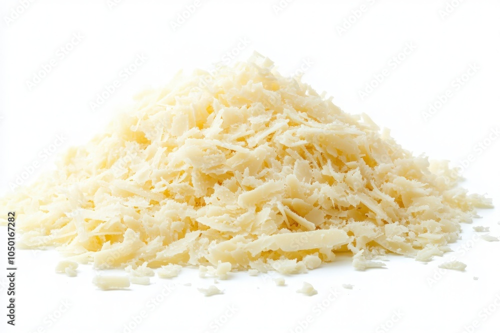Shavings of Parmesan cheese rest in a central pile against a white backdrop, showcasing their texture and color, ideal for enhancing dishes like pasta, salads, and gourmet recipes. Shavings of Parmesan cheese rest in a central pile against a white backdrop, showcasing their texture and color, ideal for enhancing dishes like pasta, salads, and gourmet recipes.