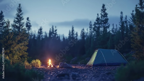 Serene Campsite in the Mountains at Dusk