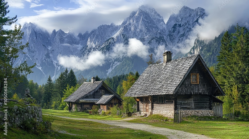 Fototapeta premium Picturesque Mountain Village with Traditional Architecture