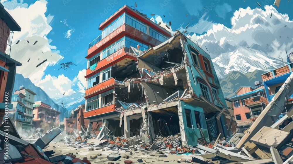 Fototapeta premium Engineers designing earthquake-resistant buildings to protect lives. Illustrations
