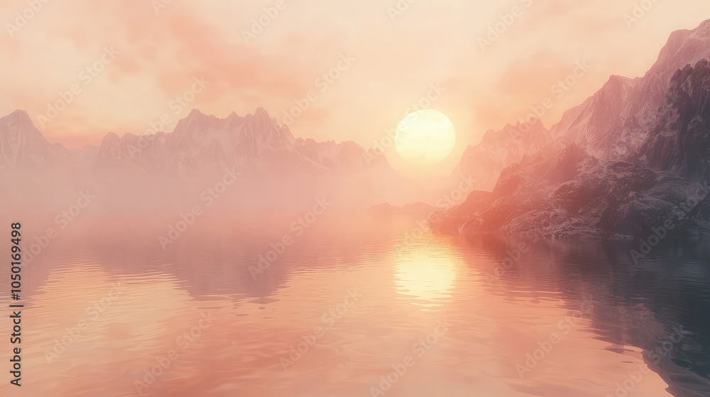 Fototapeta premium Serene Mountain Sunset Reflected in Calm Water