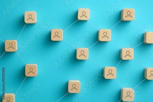 Interconnected Wooden Blocks People Symbol Network Flat Lay