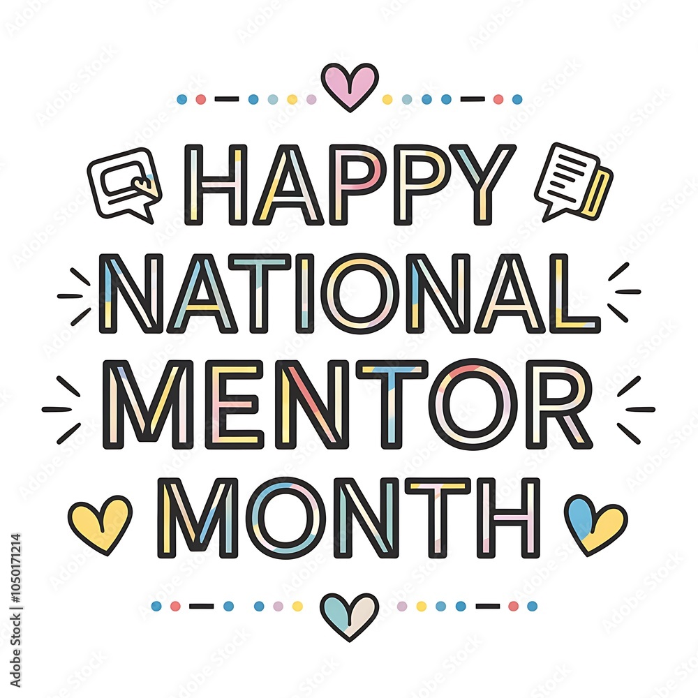 Happy National Mentor Month Illustrated Text Happy National Mentor Month Illustrated Text
