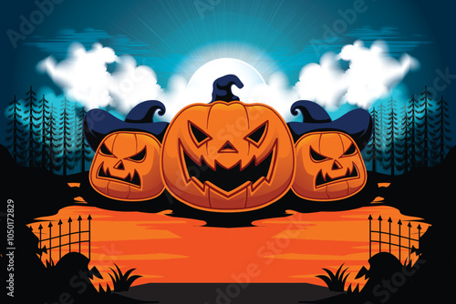 A Halloween background with a mysterious atmosphere and a scary pumpkin.