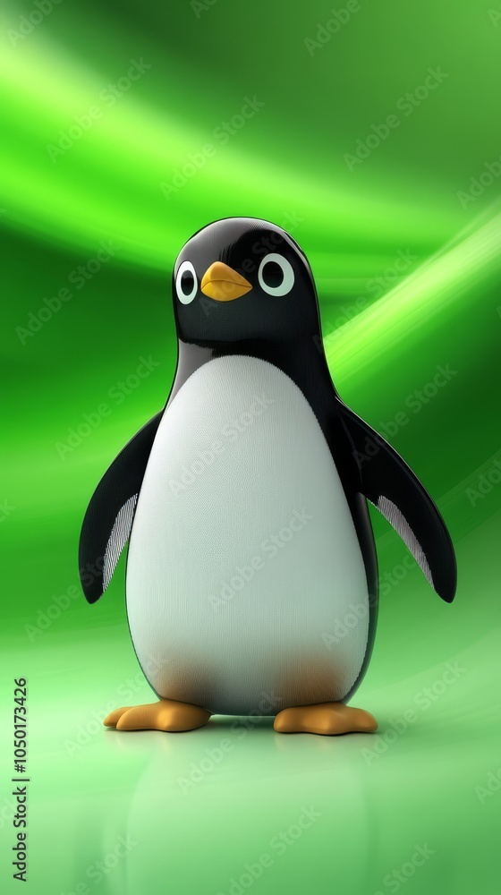 Naklejka premium Cute Cartoon Penguin on Green Background