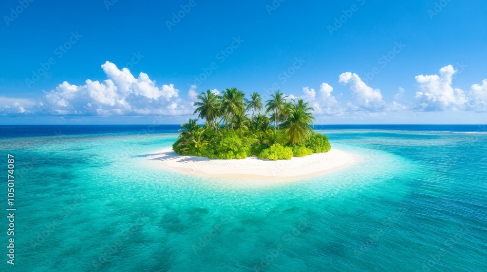 Fototapeta premium Serene tropical island surrounded by crystal-clear waters