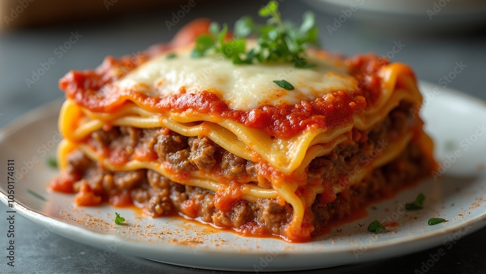 Homemade lasagna with melted cheese and ground beef Homemade lasagna with melted cheese and ground beef