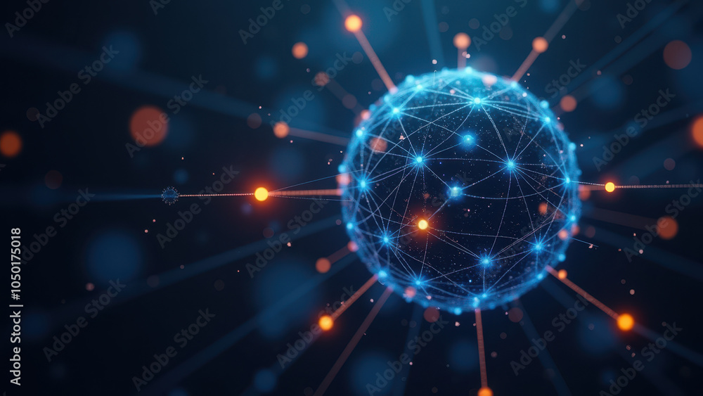 Fototapeta premium Blue illuminated neural network sphere.