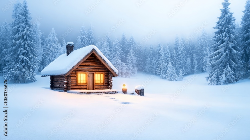 Cozy log cabin in a snowy winter landscape Cozy log cabin in a snowy winter landscape